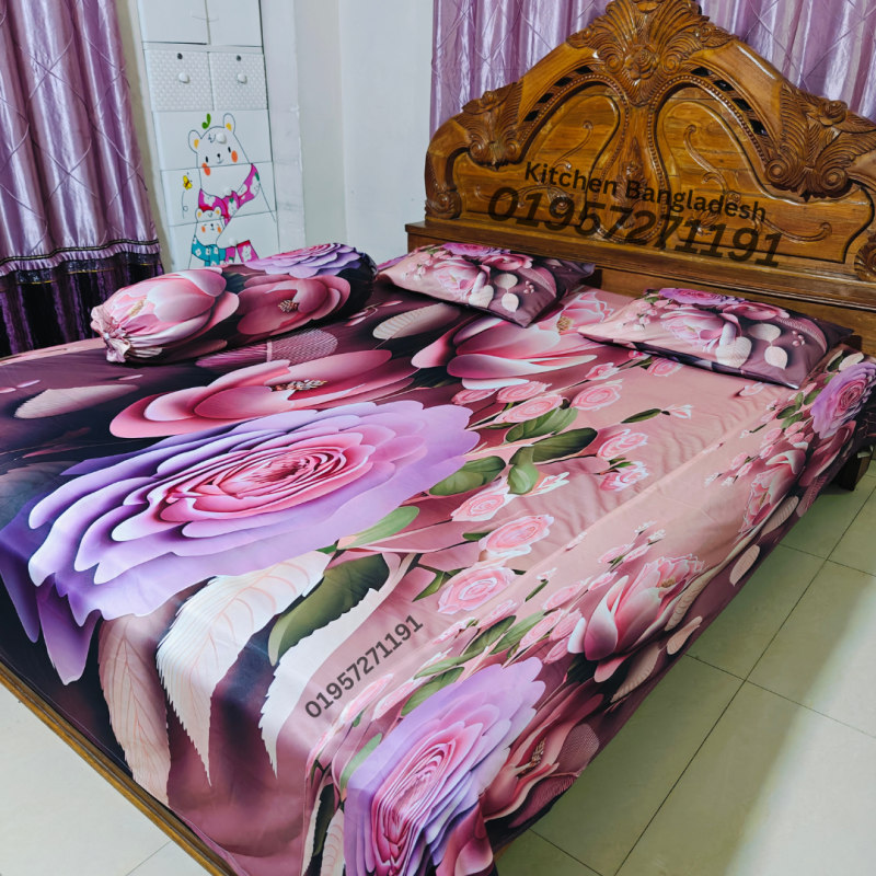 B10 Stylish 3d Bed + Pillow Cover (Premium Quality ১৫০০ গ্রাম গ্যারান্টি)