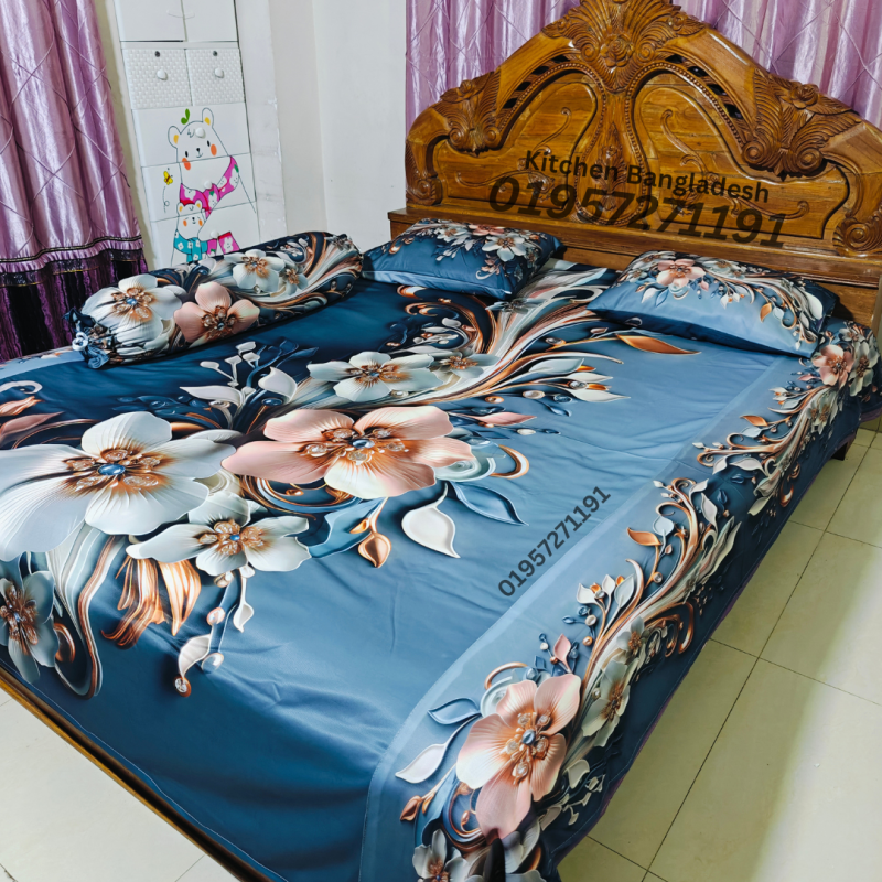B2 Stylish 3d Bed + pillow Cover (Premium Quality ১১০০+ গ্রাম DustProof)